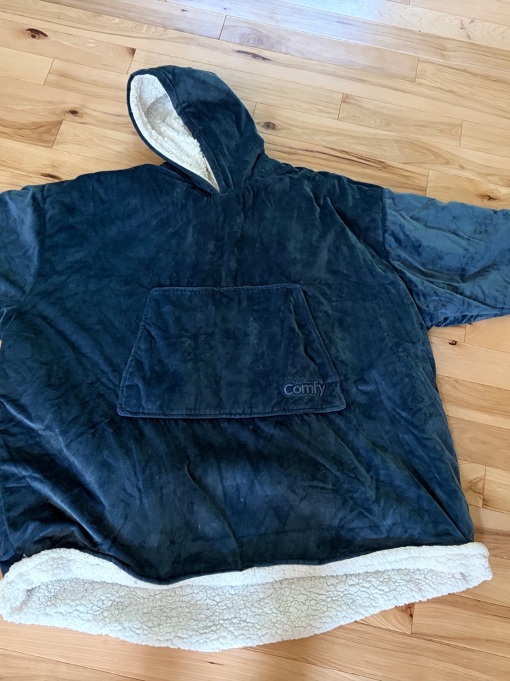 Comfy Oversized Hooded Sherpa Pullover - Navy Blue